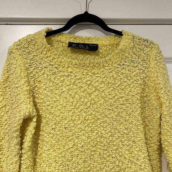 Pol Women's Yellow Chunky Knit Long Sleeve Crewneck Sweater Size Medium - Picture 3 of 9
